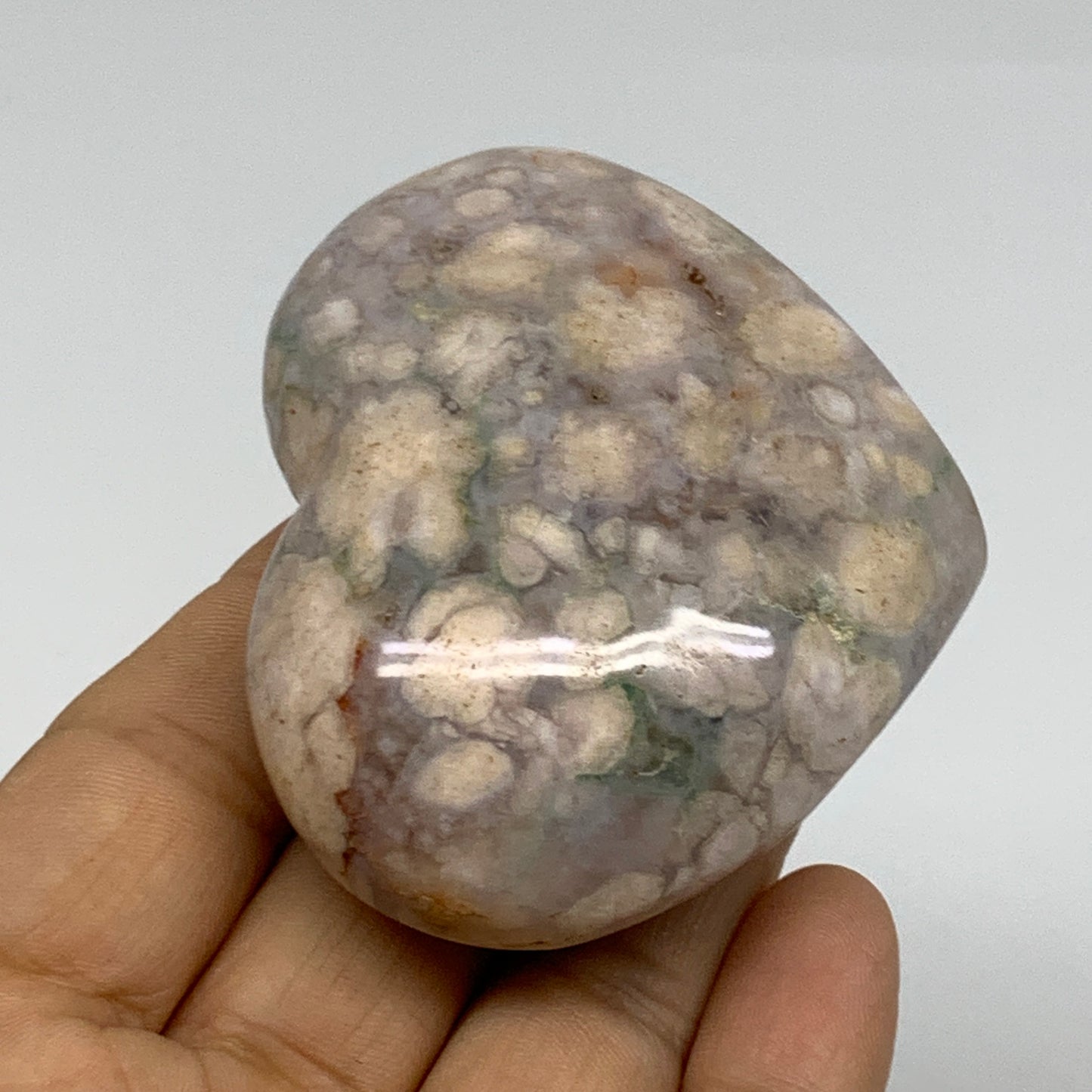 0.29 lbs, 2.1"x2.6"x1.1", Cherry Blossom Flower Agate Heart Crystal, B37117