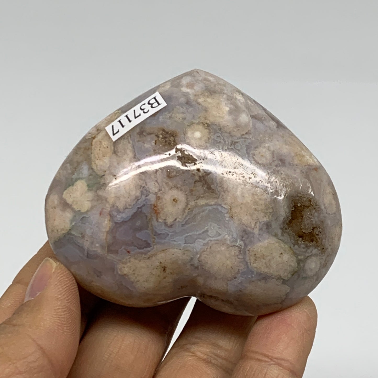 0.29 lbs, 2.1"x2.6"x1.1", Cherry Blossom Flower Agate Heart Crystal, B37117