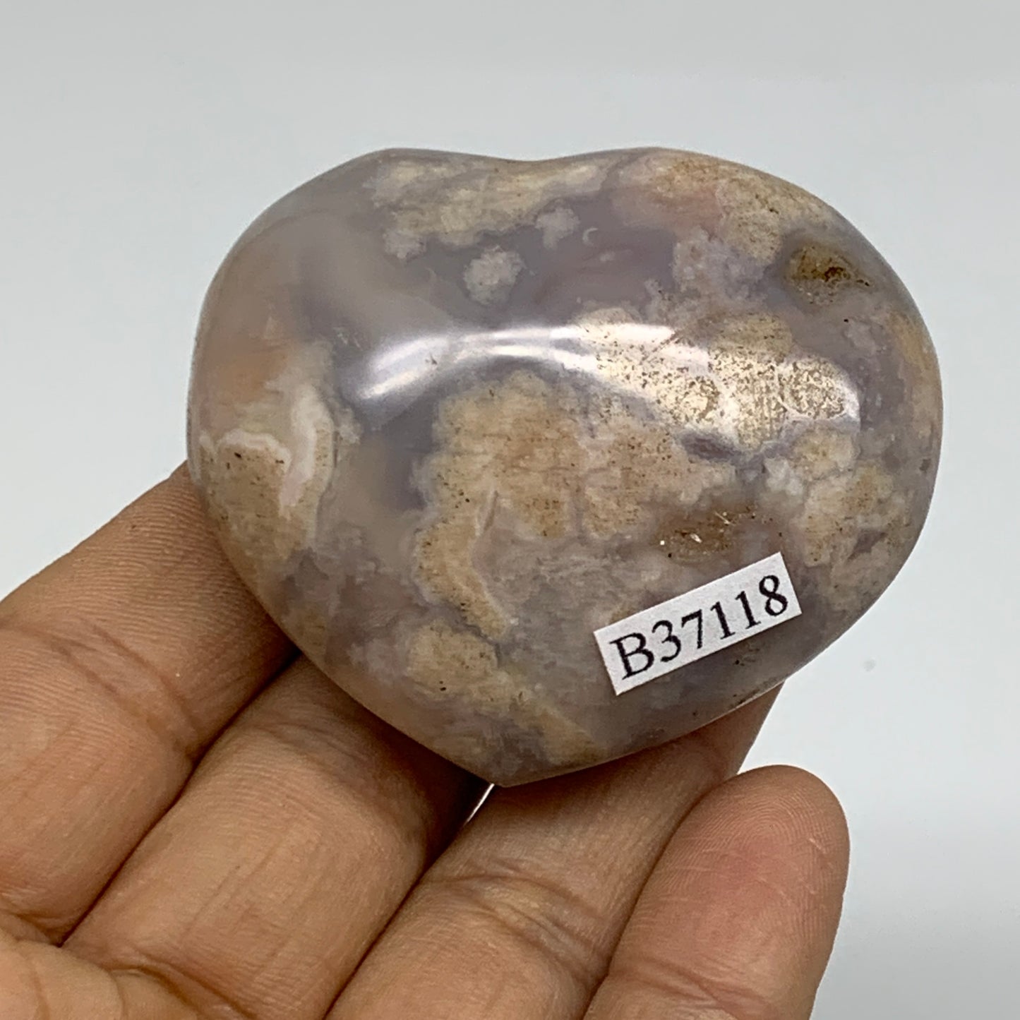 0.22 lbs, 1.9"x2.2"x1.1", Cherry Blossom Flower Agate Heart Crystal, B37118