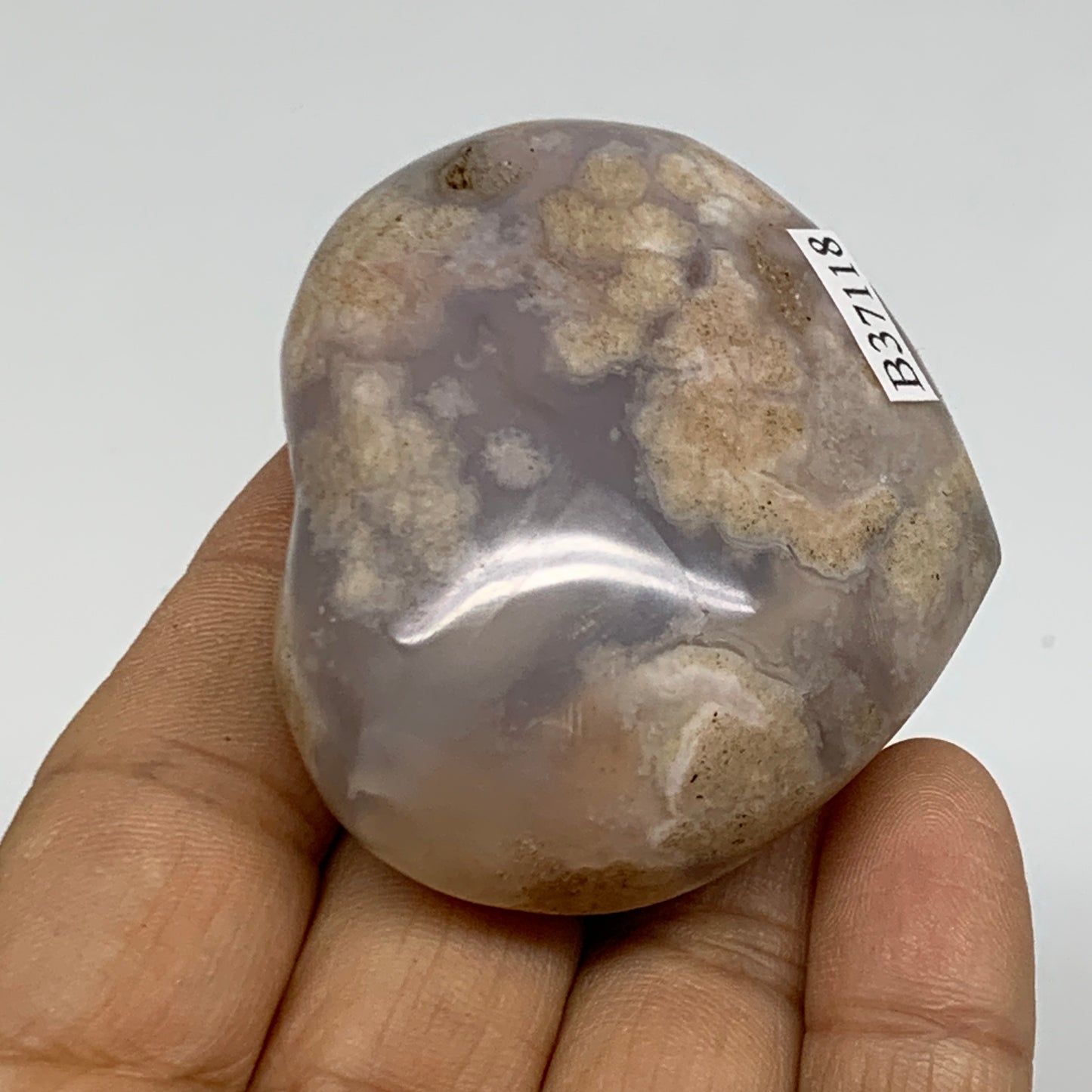 0.22 lbs, 1.9"x2.2"x1.1", Cherry Blossom Flower Agate Heart Crystal, B37118