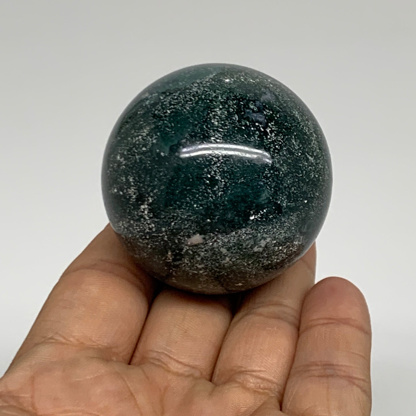 145.6g, 1.9"(48mm), Natural Moss Agate Sphere Ball Gemstone @India,B34914