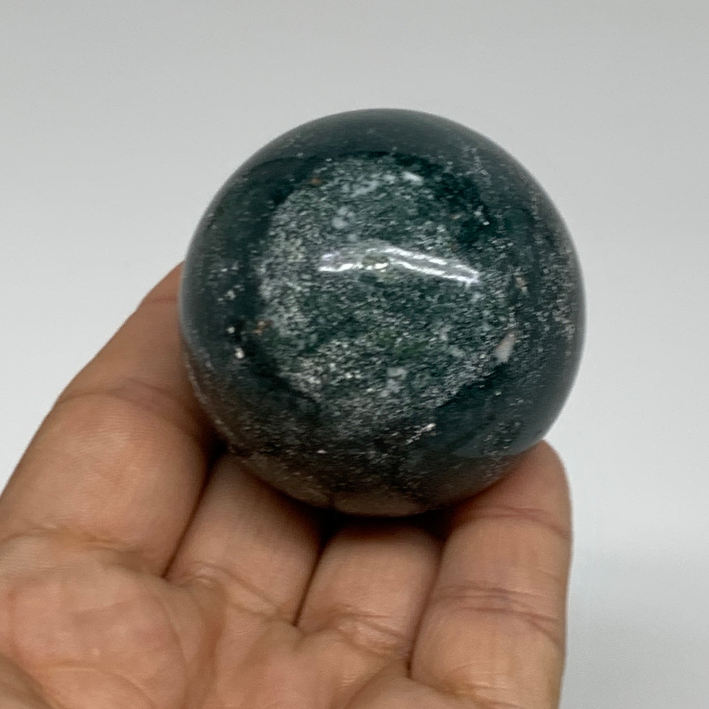 145.6g, 1.9"(48mm), Natural Moss Agate Sphere Ball Gemstone @India,B34914