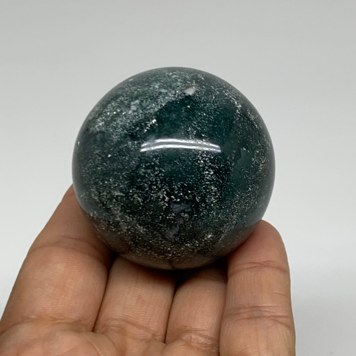 145.6g, 1.9"(48mm), Natural Moss Agate Sphere Ball Gemstone @India,B34914