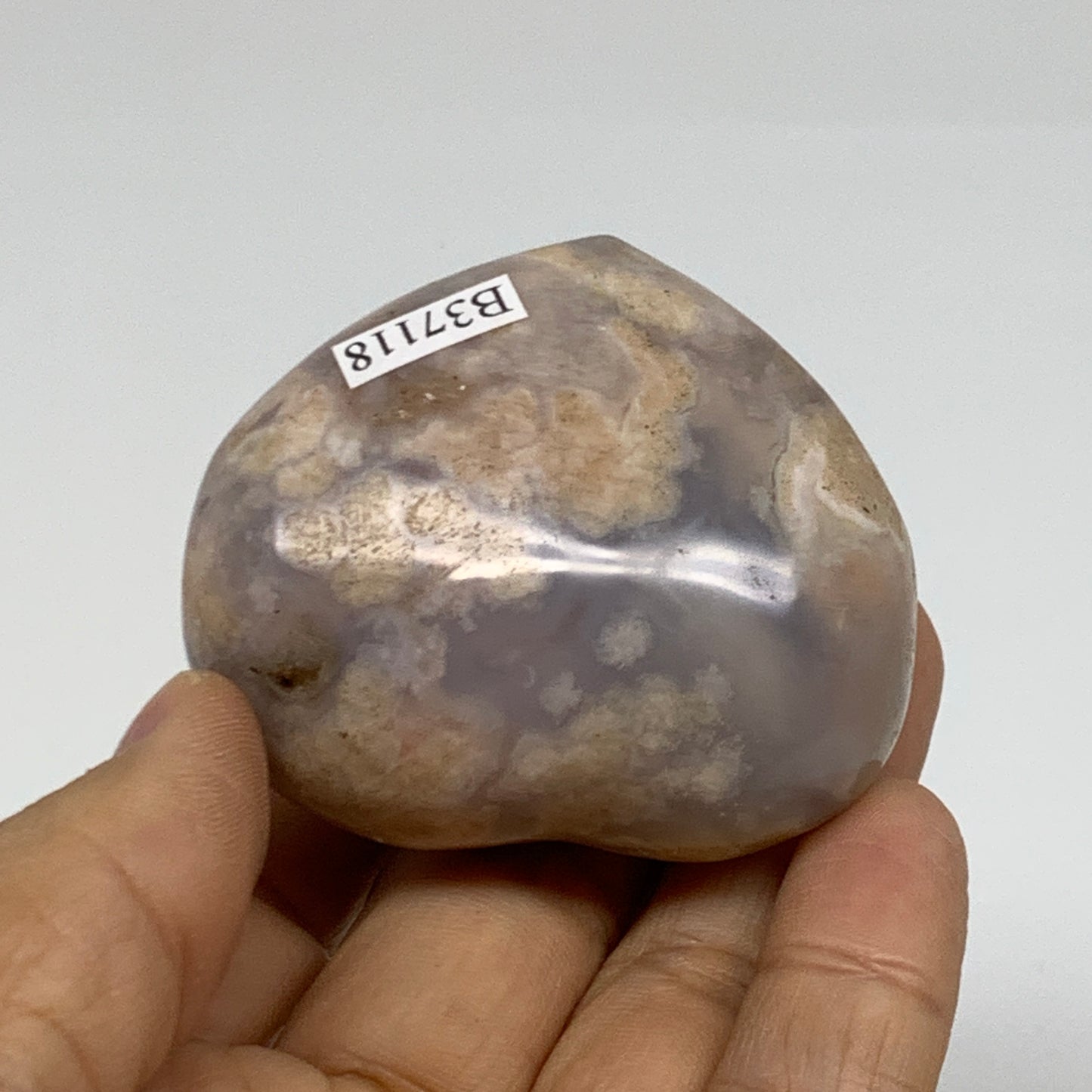 0.22 lbs, 1.9"x2.2"x1.1", Cherry Blossom Flower Agate Heart Crystal, B37118