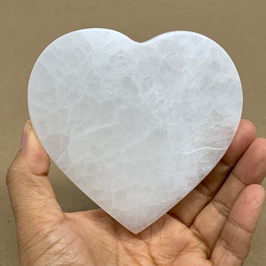 265g, 4.1"x4.1"x0.7", Selenite Heart Crystals, Satin Spar, gypsum, B36219