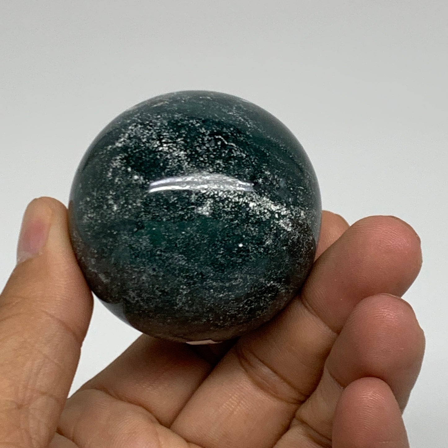 145.6g, 1.9"(48mm), Natural Moss Agate Sphere Ball Gemstone @India,B34914