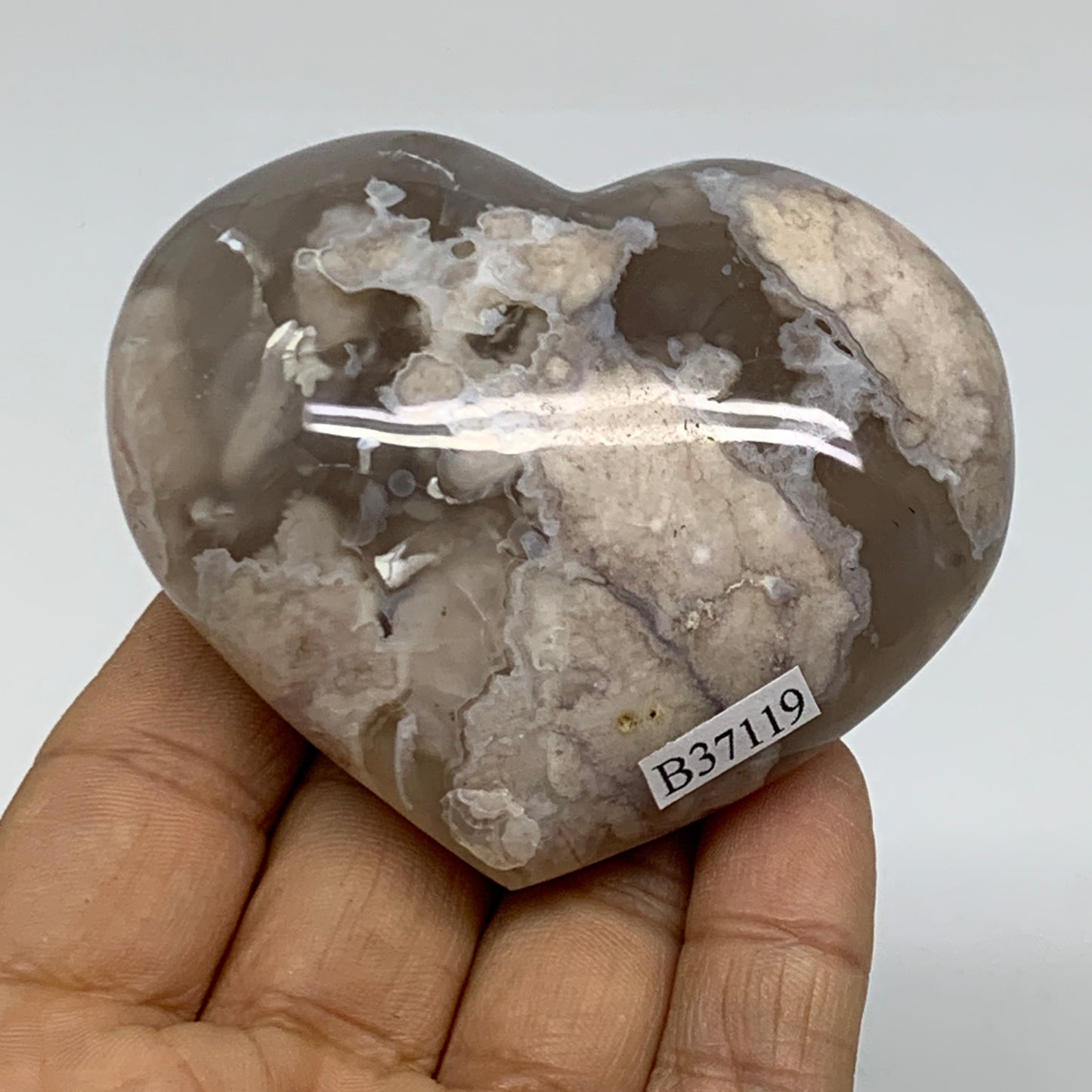 0.38 lbs, 2.4"x2.9"x1.2", Cherry Blossom Flower Agate Heart Crystal, B37119