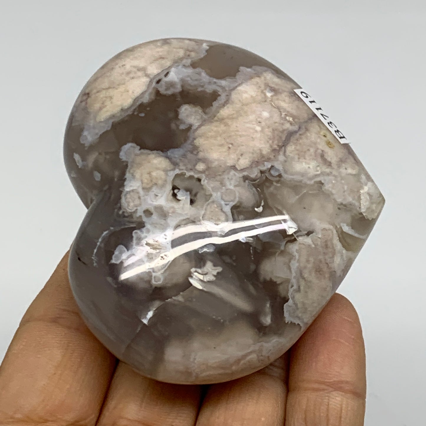 0.38 lbs, 2.4"x2.9"x1.2", Cherry Blossom Flower Agate Heart Crystal, B37119