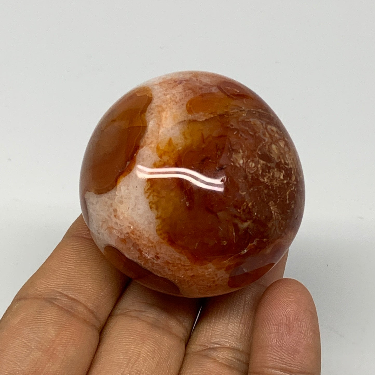 117.8g, 2"x1.9"x1.4", Red Carnelian Palm-Stone Gem Crystal Polished, B28432