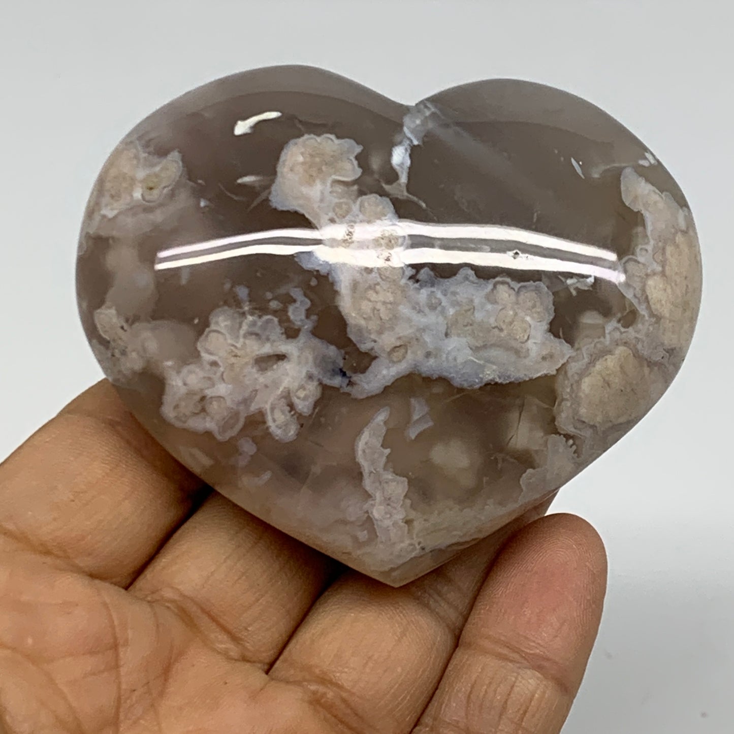 0.38 lbs, 2.4"x2.9"x1.2", Cherry Blossom Flower Agate Heart Crystal, B37119
