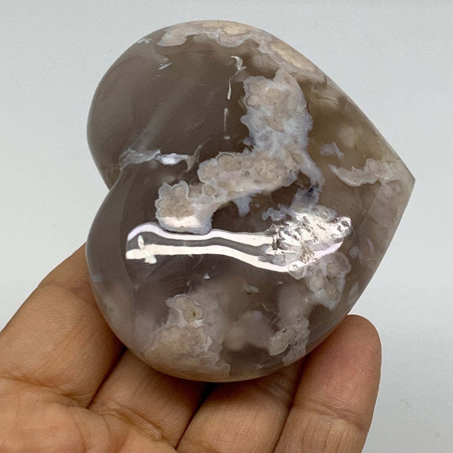 0.38 lbs, 2.4"x2.9"x1.2", Cherry Blossom Flower Agate Heart Crystal, B37119