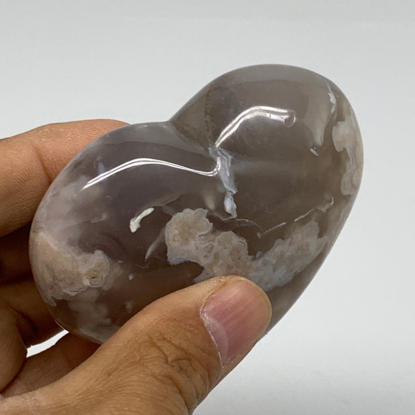 0.38 lbs, 2.4"x2.9"x1.2", Cherry Blossom Flower Agate Heart Crystal, B37119