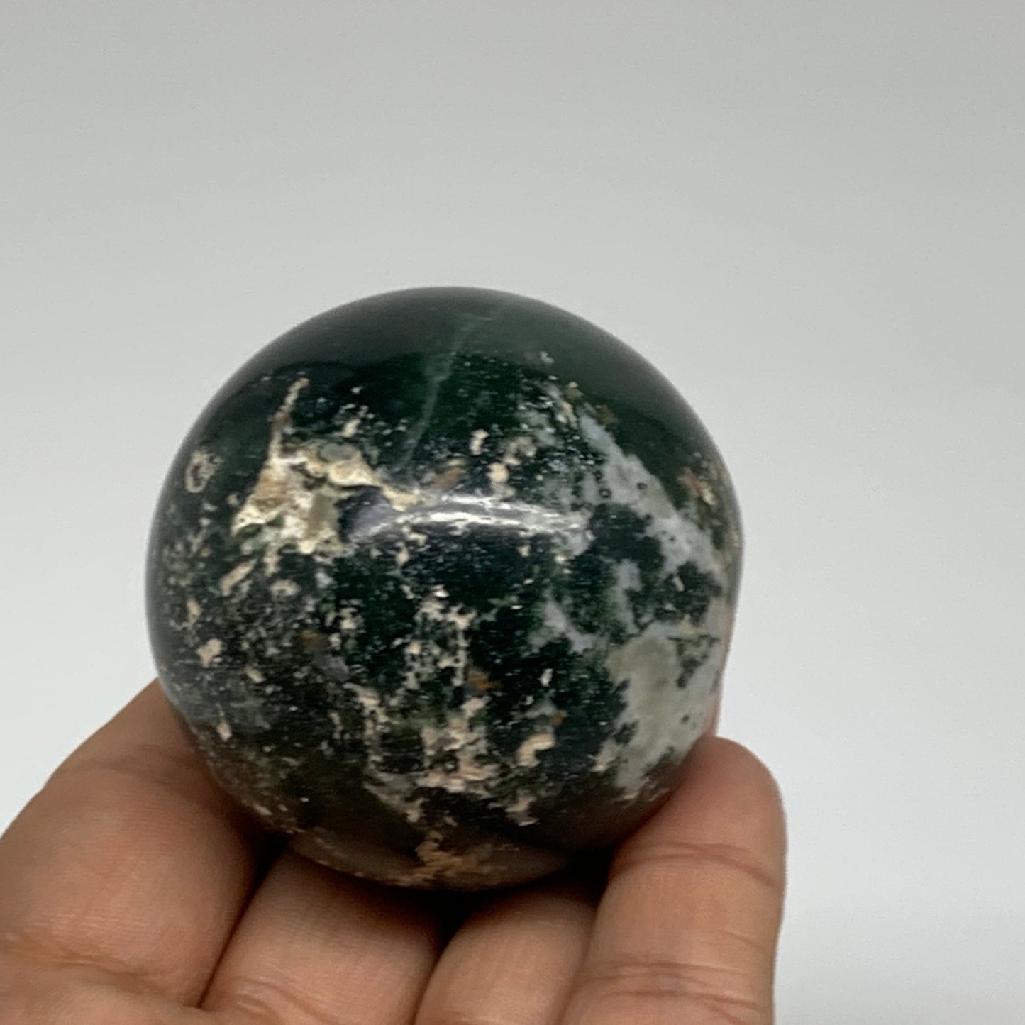 157g, 2"(49mm), Natural Moss Agate Sphere Ball Gemstone @India,B34915