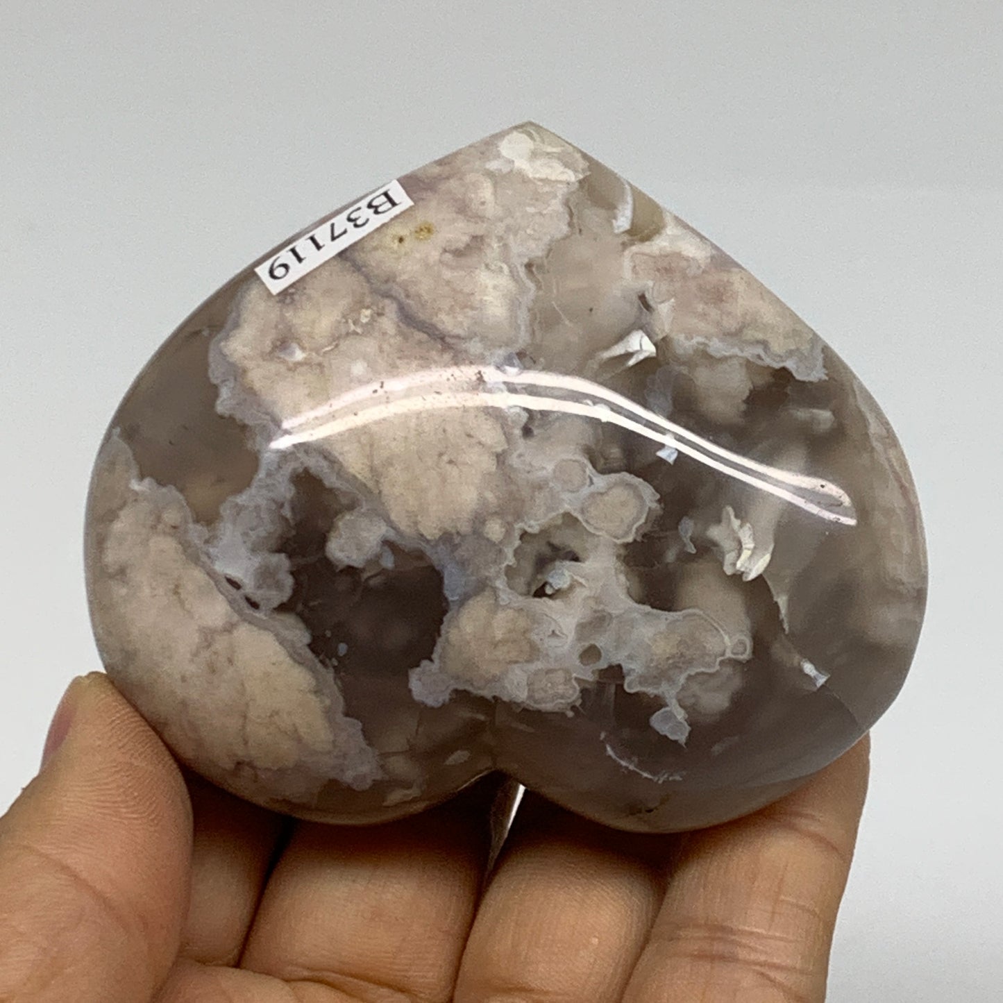 0.38 lbs, 2.4"x2.9"x1.2", Cherry Blossom Flower Agate Heart Crystal, B37119