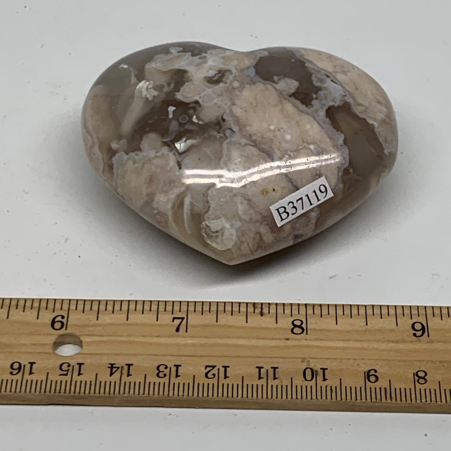 0.38 lbs, 2.4"x2.9"x1.2", Cherry Blossom Flower Agate Heart Crystal, B37119