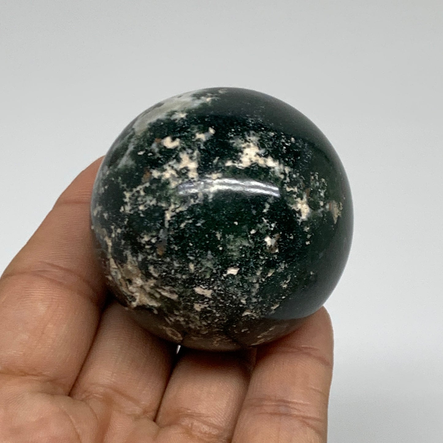 157g, 2"(49mm), Natural Moss Agate Sphere Ball Gemstone @India,B34915