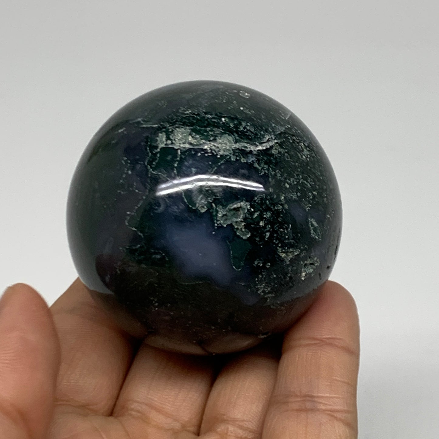 186.2g, 2"(51mm), Natural Moss Agate Sphere Ball Gemstone @India,B34916