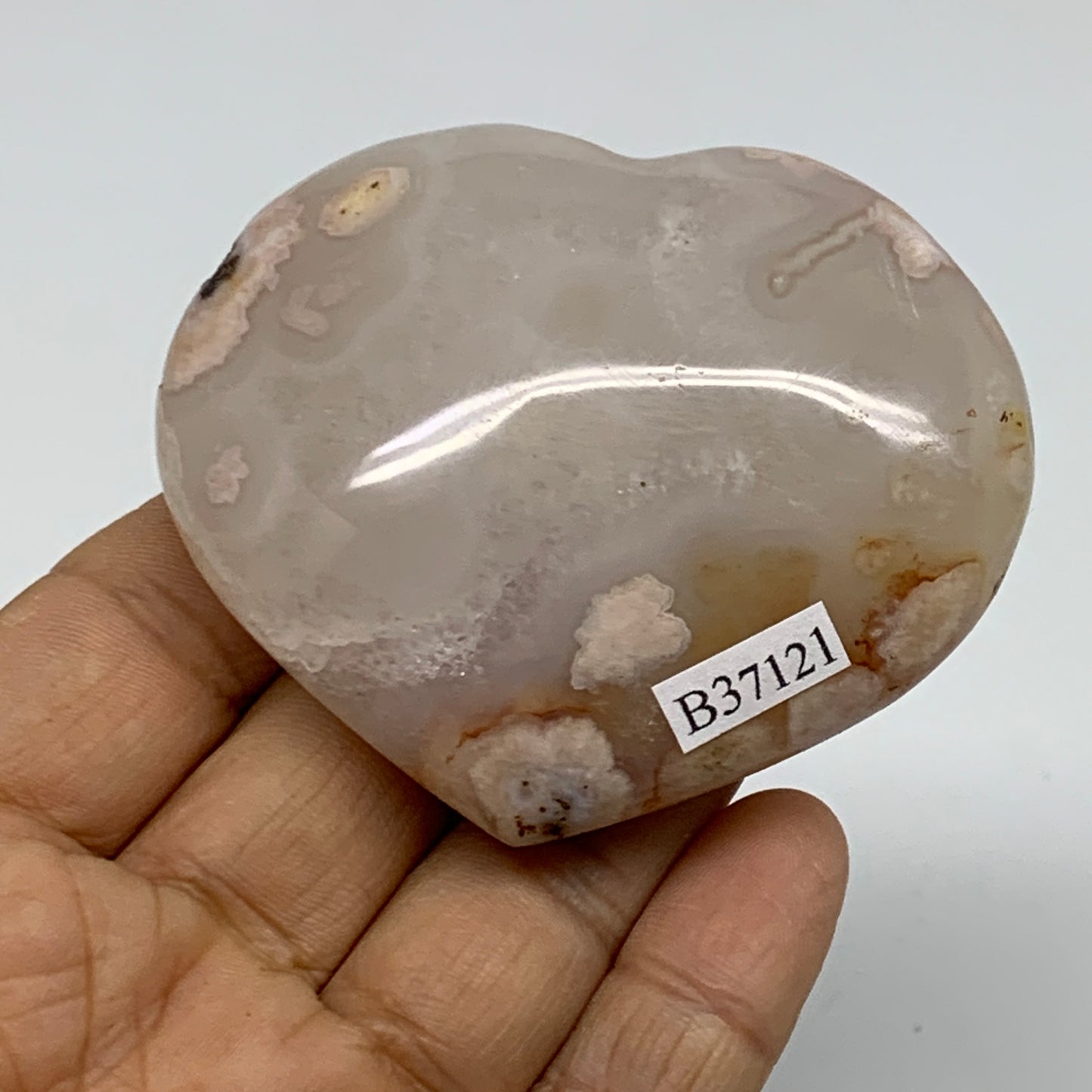0.28 lbs, 2.3"x2.7"x1", Cherry Blossom Flower Agate Heart Crystal, B37121