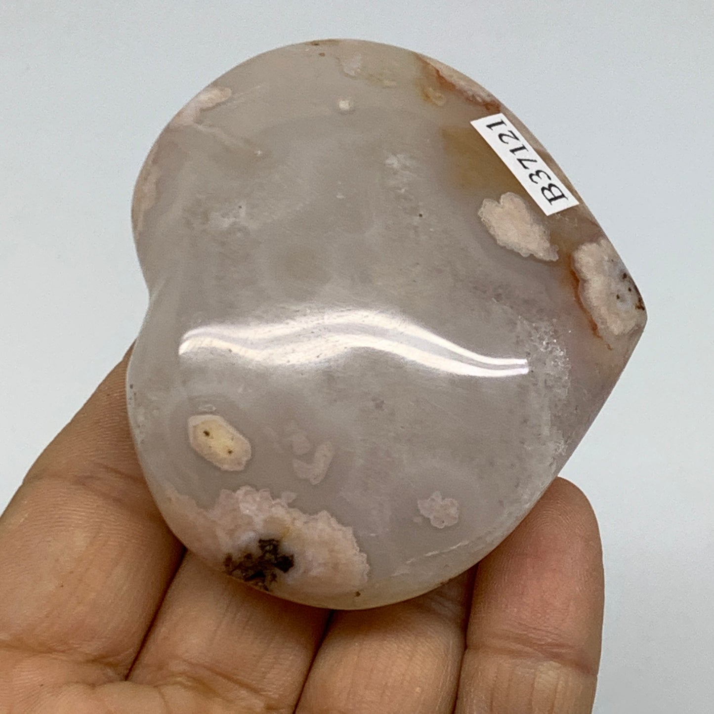 0.28 lbs, 2.3"x2.7"x1", Cherry Blossom Flower Agate Heart Crystal, B37121