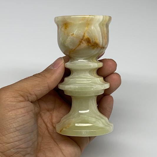 242g, 3.8"x1.9", Natural Green Onyx Candle Holder Gemstone Hand Carved, B32143