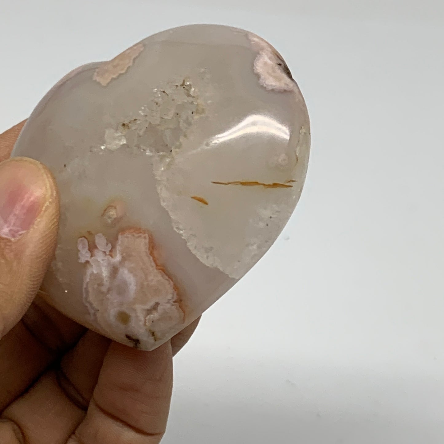 0.28 lbs, 2.3"x2.7"x1", Cherry Blossom Flower Agate Heart Crystal, B37121