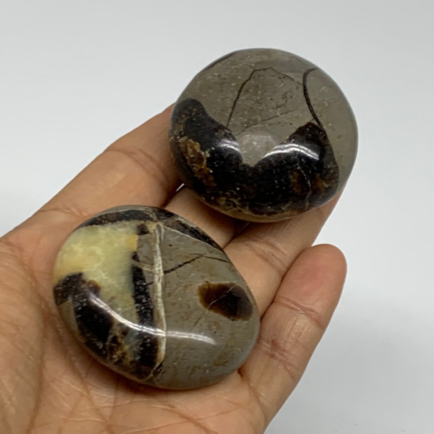 142.8g,1.8"-1.9", 2pcs, Septarian Nodule Palm-Stone Polished Crystal, B37958
