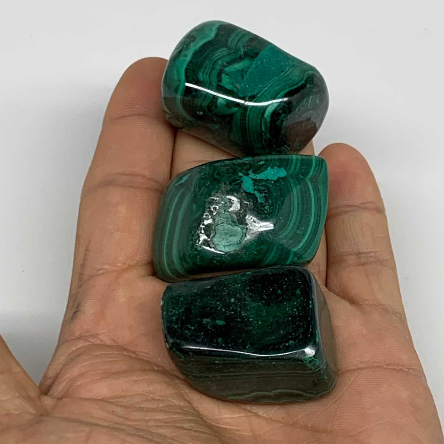 168.3g, 1.3"-1.6", 3pcs, Natural Small Malachite Tumbled Polished, B32824