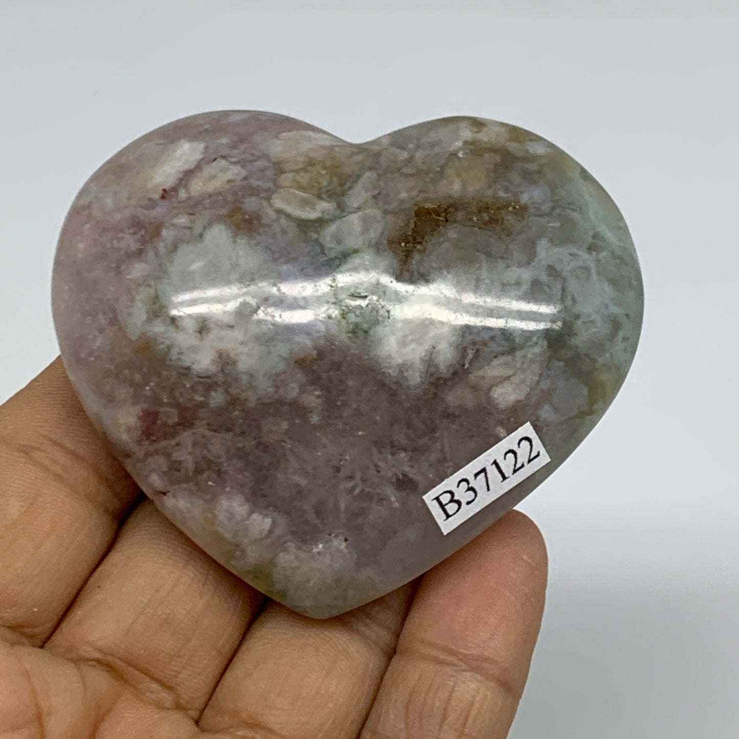 0.24 lbs, 2.3"x2.6"x1.9", Cherry Blossom Flower Agate Heart Crystal,  B37122