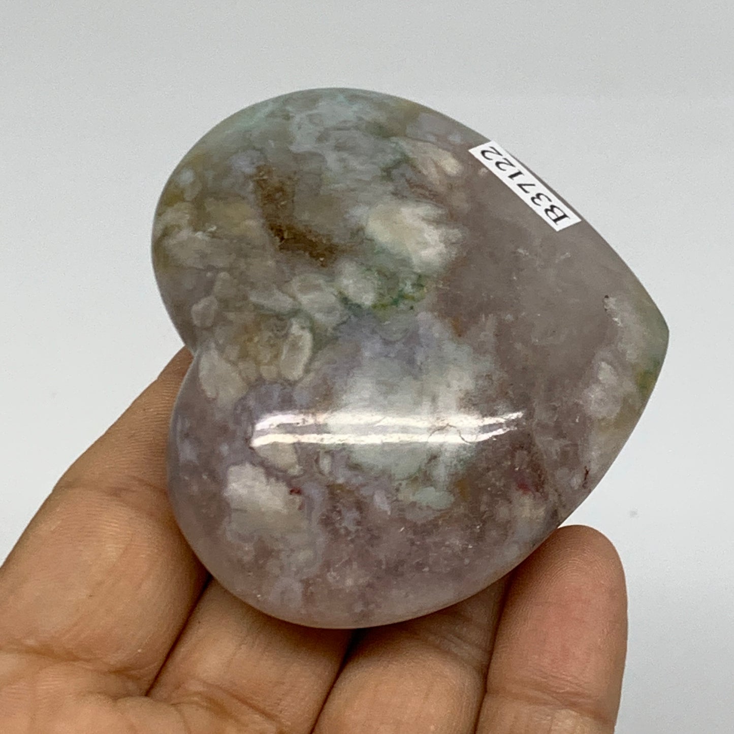 0.24 lbs, 2.3"x2.6"x1.9", Cherry Blossom Flower Agate Heart Crystal,  B37122