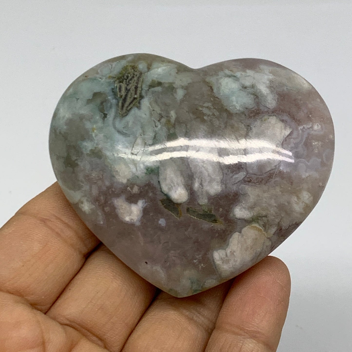 0.24 lbs, 2.3"x2.6"x1.9", Cherry Blossom Flower Agate Heart Crystal,  B37122