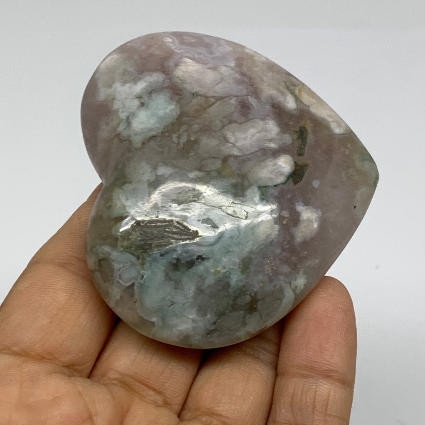 0.24 lbs, 2.3"x2.6"x1.9", Cherry Blossom Flower Agate Heart Crystal,  B37122