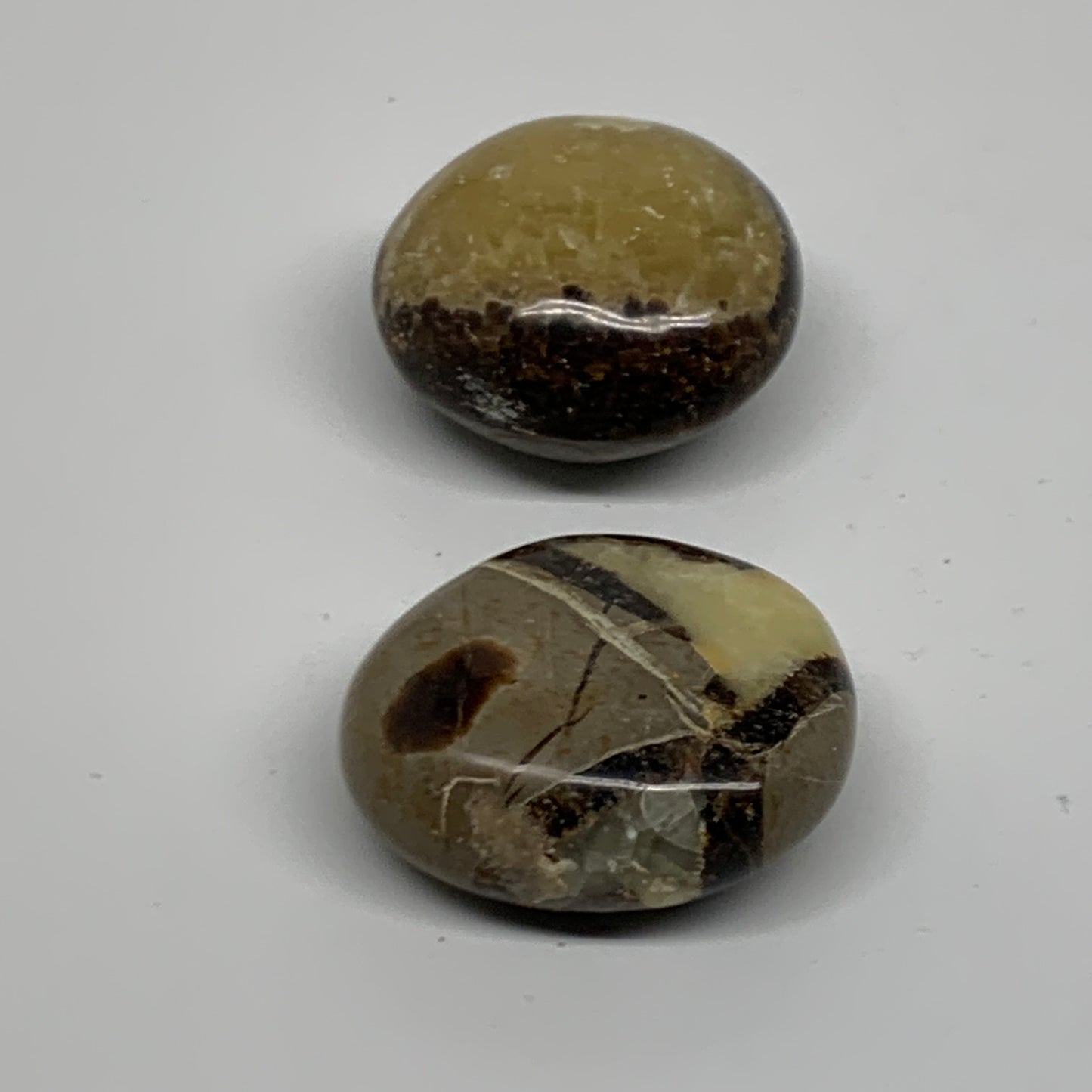 142.8g,1.8"-1.9", 2pcs, Septarian Nodule Palm-Stone Polished Crystal, B37958