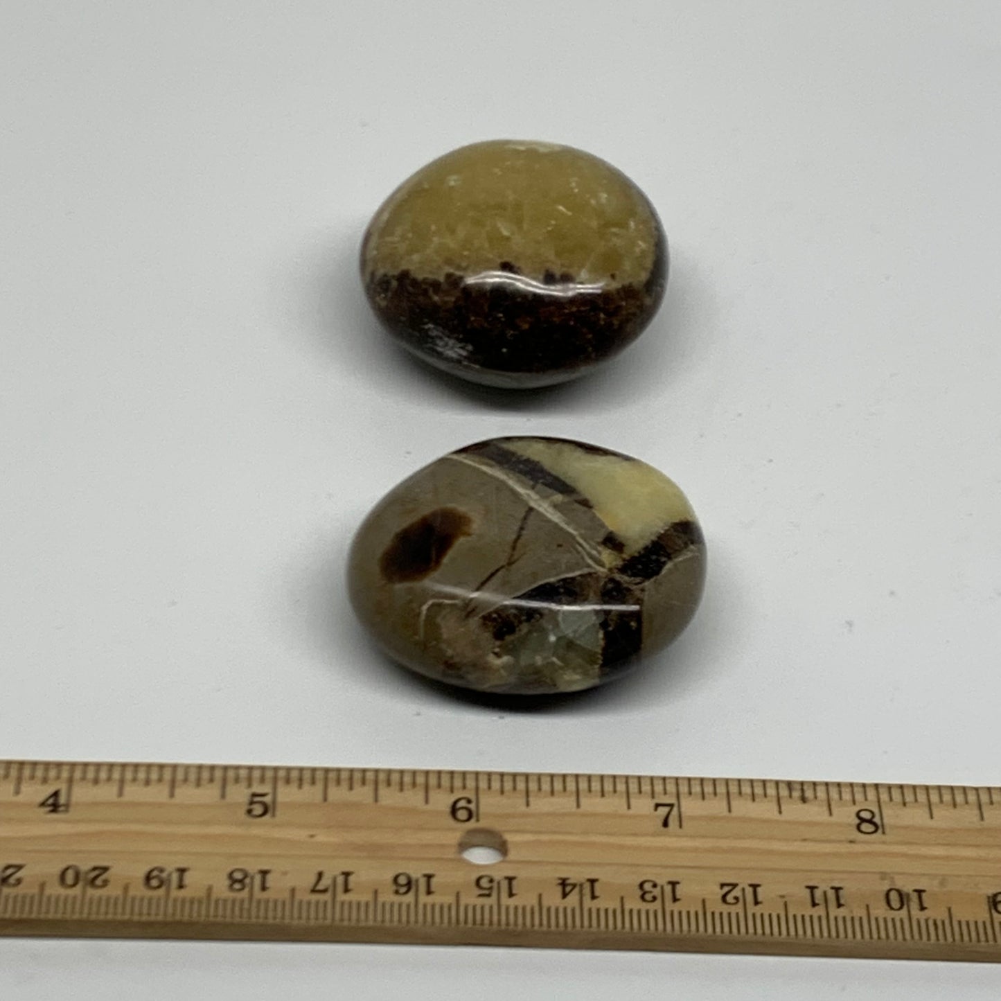 142.8g,1.8"-1.9", 2pcs, Septarian Nodule Palm-Stone Polished Crystal, B37958