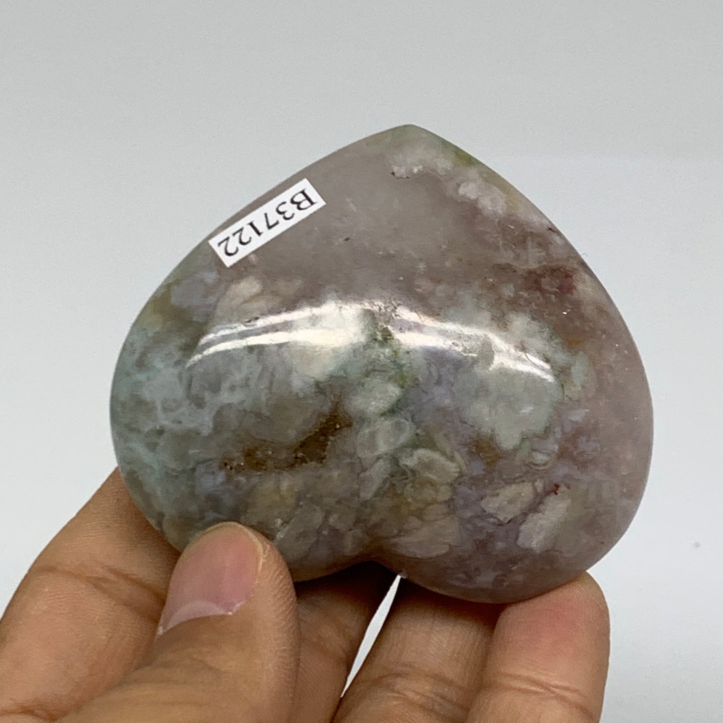 0.24 lbs, 2.3"x2.6"x1.9", Cherry Blossom Flower Agate Heart Crystal,  B37122