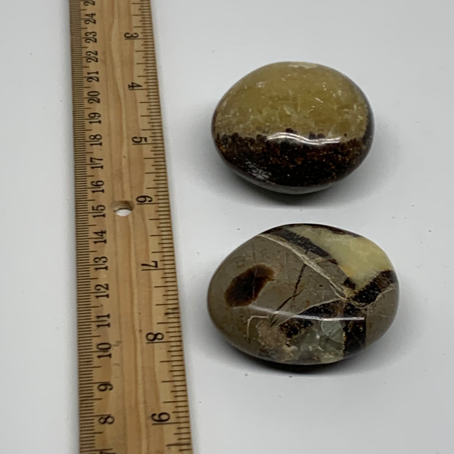 142.8g,1.8"-1.9", 2pcs, Septarian Nodule Palm-Stone Polished Crystal, B37958