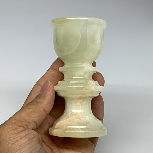 241g, 3.8"x1.9", Natural Green Onyx Candle Holder Gemstone Hand Carved, B32144