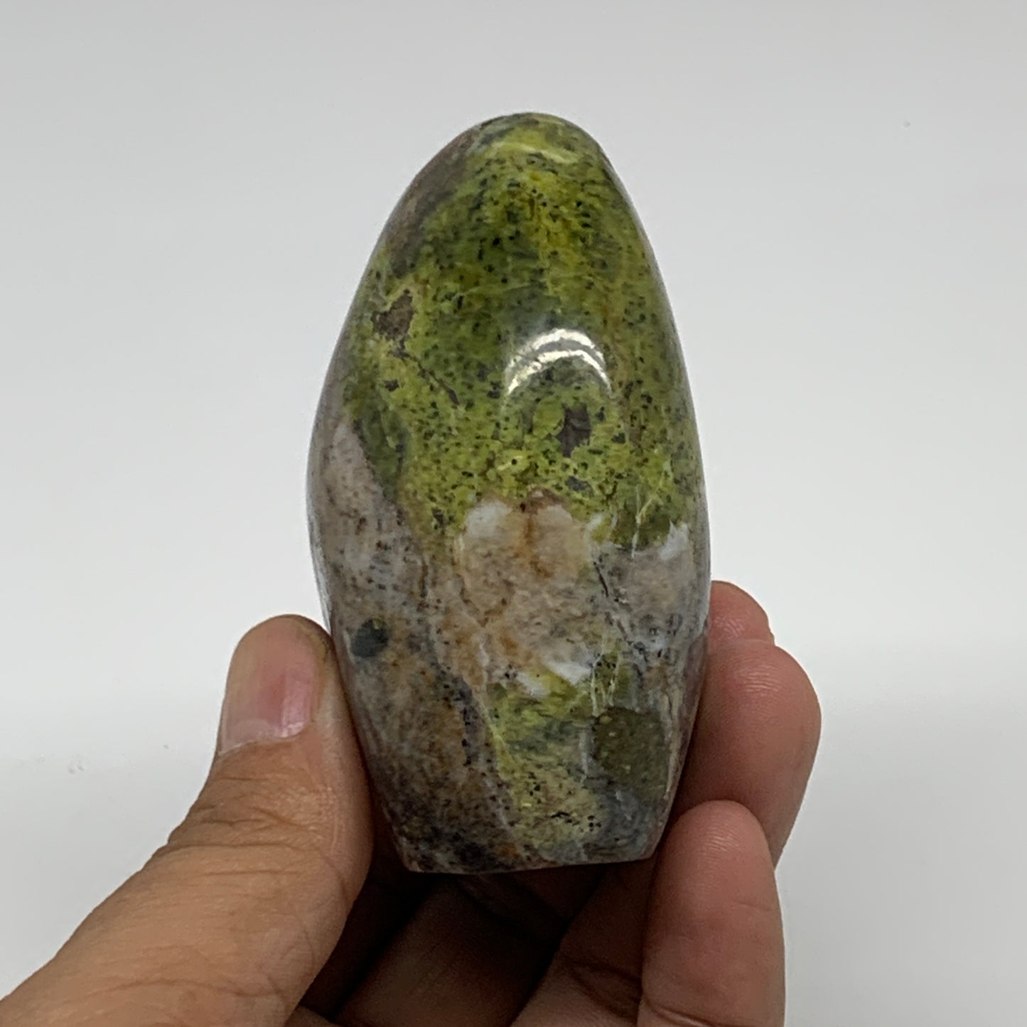 221g, 3"x2.3"x1.5", Green Opal Crystal Freeform Polished Gemstone, B34126