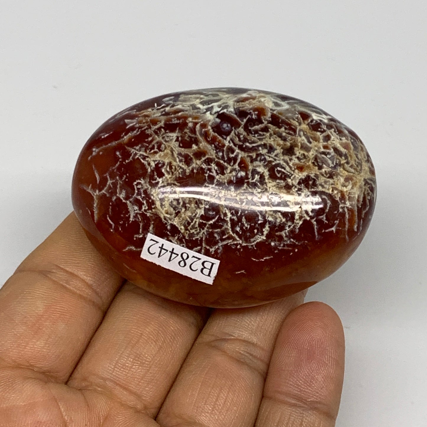 94.7g, 2.3"x1.7"x1", Red Carnelian Palm-Stone Gem Crystal Polished, B28442