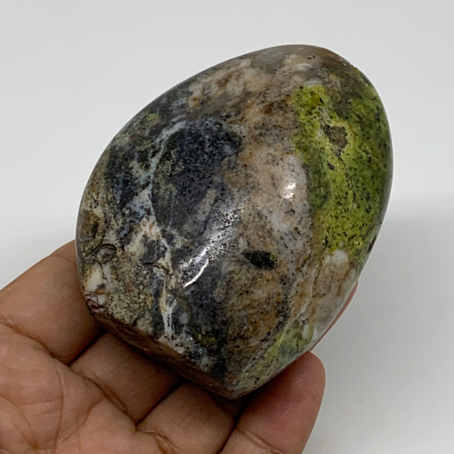 221g, 3"x2.3"x1.5", Green Opal Crystal Freeform Polished Gemstone, B34126