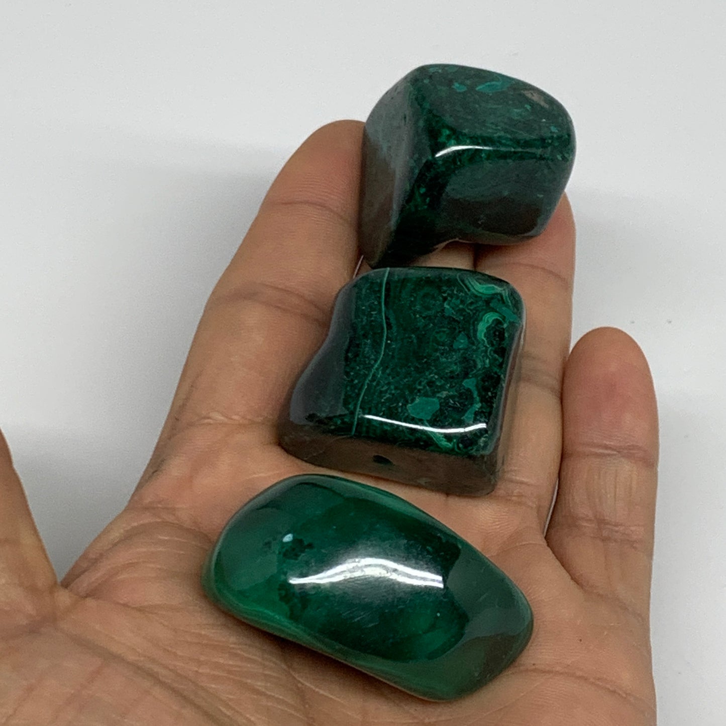 155.8g, 1"-1.7", 3pcs, Natural Small Malachite Tumbled Polished, B32825
