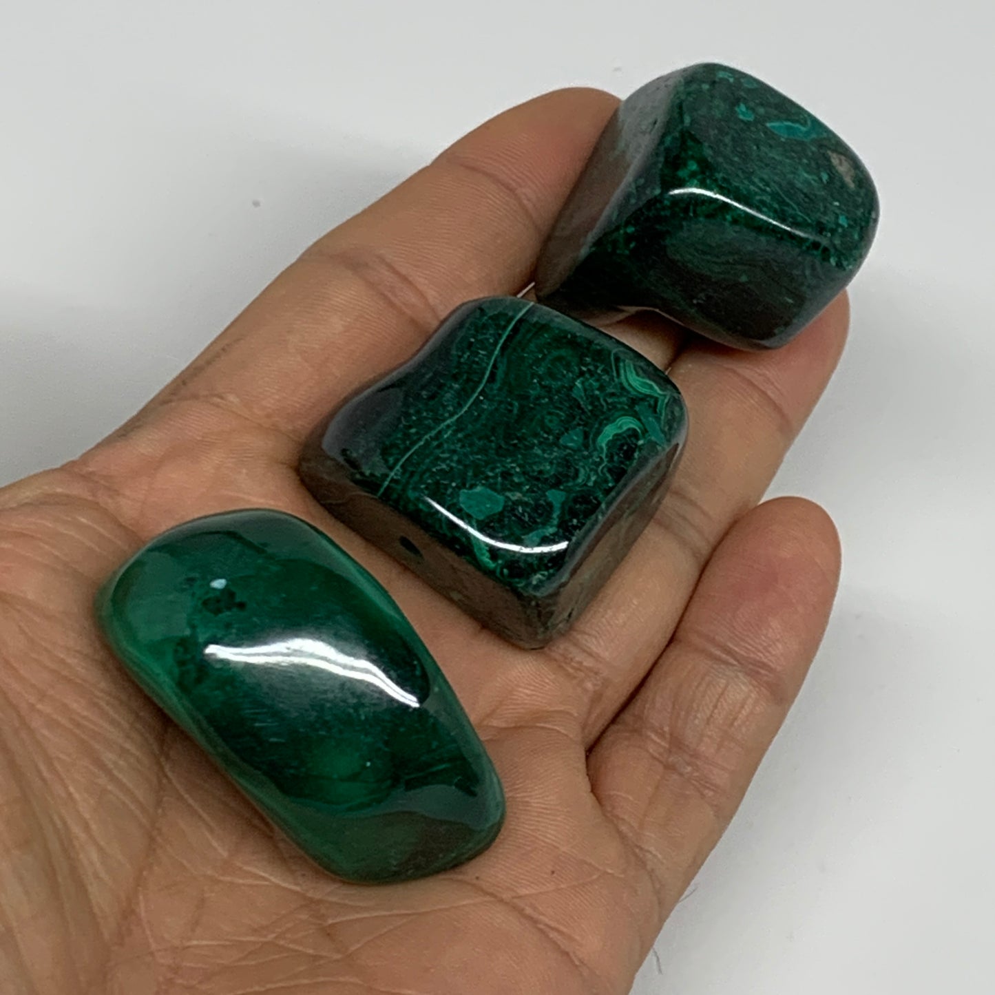 155.8g, 1"-1.7", 3pcs, Natural Small Malachite Tumbled Polished, B32825