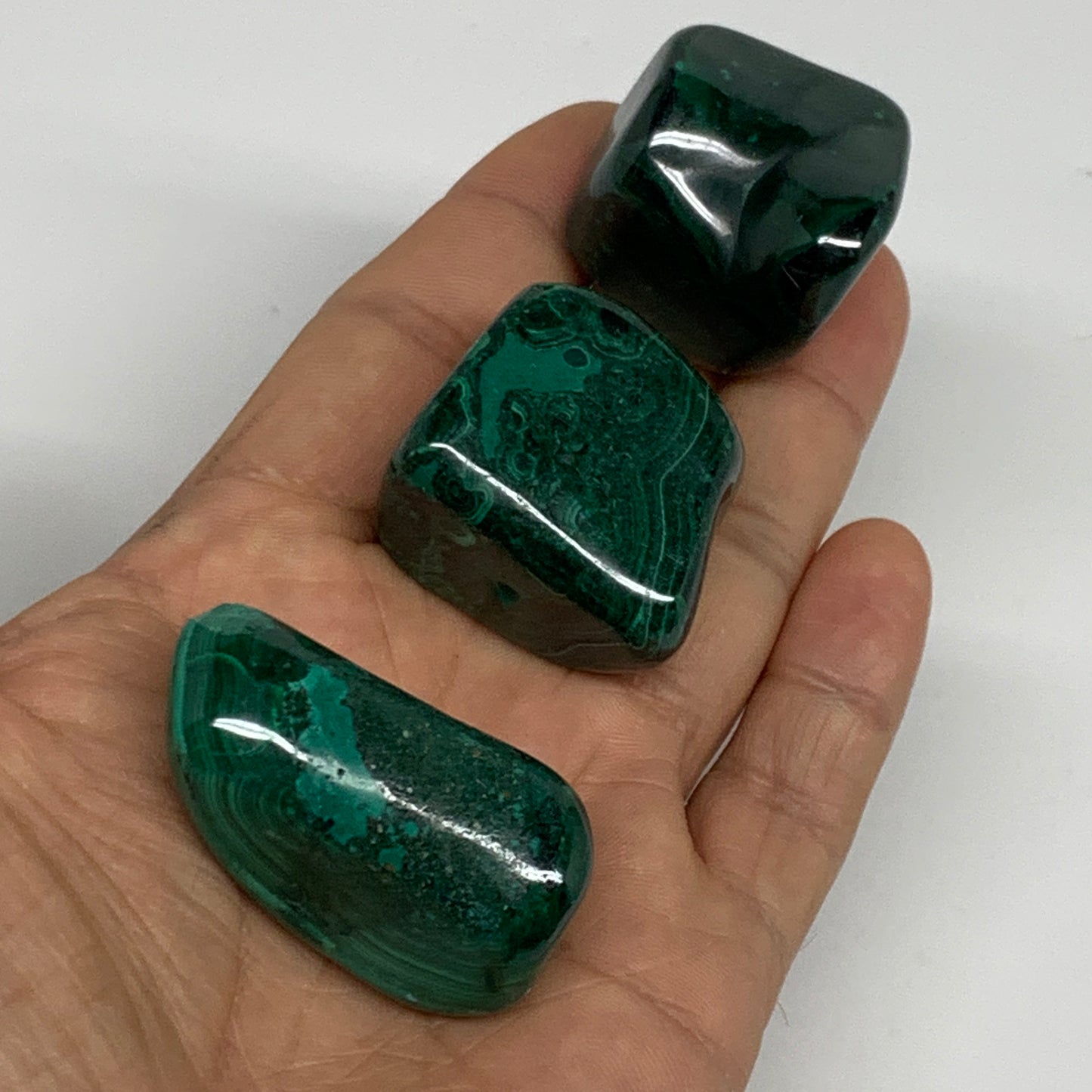 155.8g, 1"-1.7", 3pcs, Natural Small Malachite Tumbled Polished, B32825