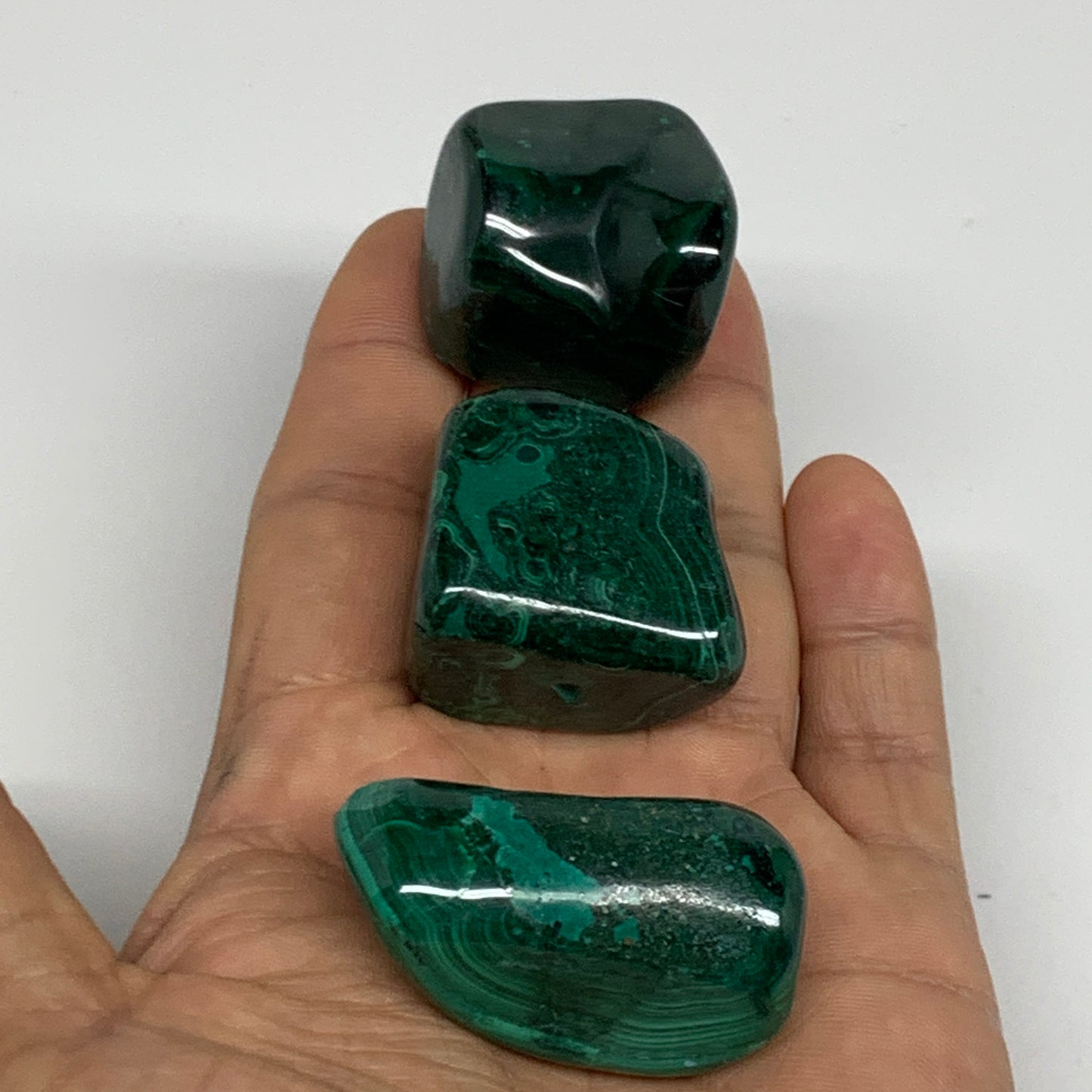 155.8g, 1"-1.7", 3pcs, Natural Small Malachite Tumbled Polished, B32825