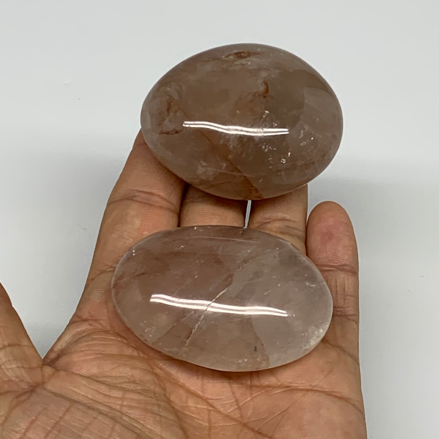 173.4g,2.1"-2.2", 2pcs, Red Hematoid Fire Quartz Palm-Stone Crystal Polished, B3