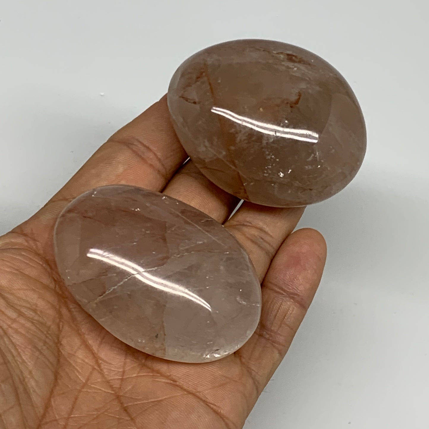 173.4g,2.1"-2.2", 2pcs, Red Hematoid Fire Quartz Palm-Stone Crystal Polished, B3