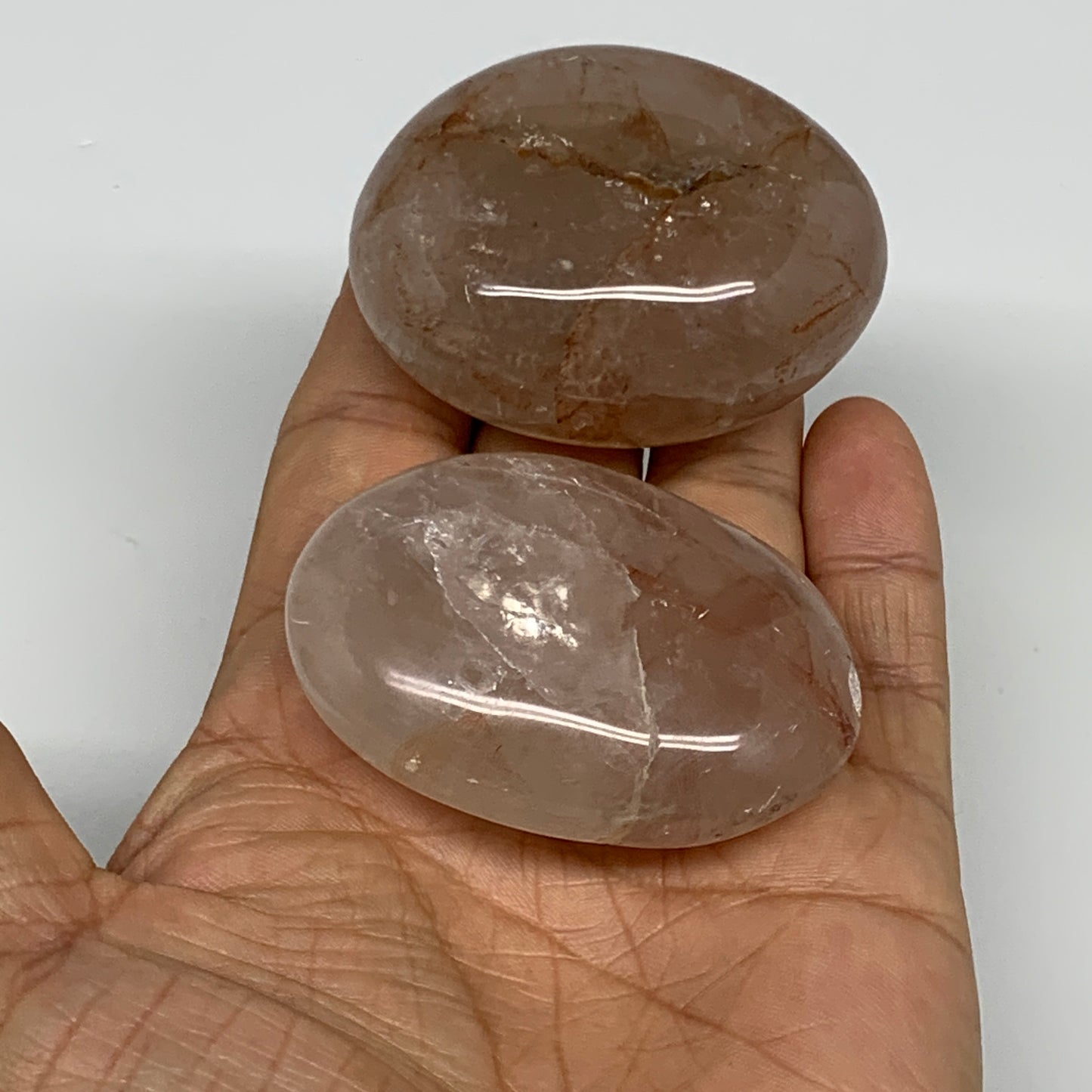 173.4g,2.1"-2.2", 2pcs, Red Hematoid Fire Quartz Palm-Stone Crystal Polished, B3