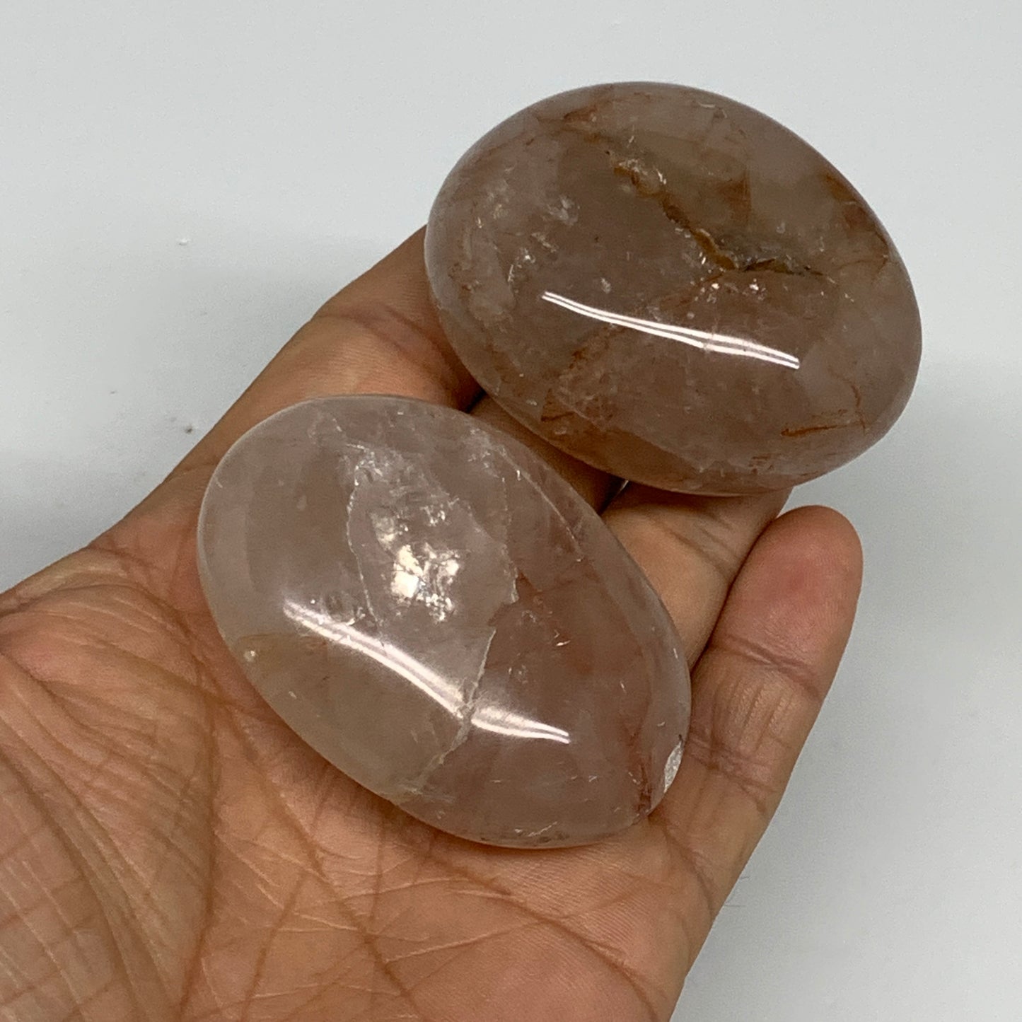 173.4g,2.1"-2.2", 2pcs, Red Hematoid Fire Quartz Palm-Stone Crystal Polished, B3