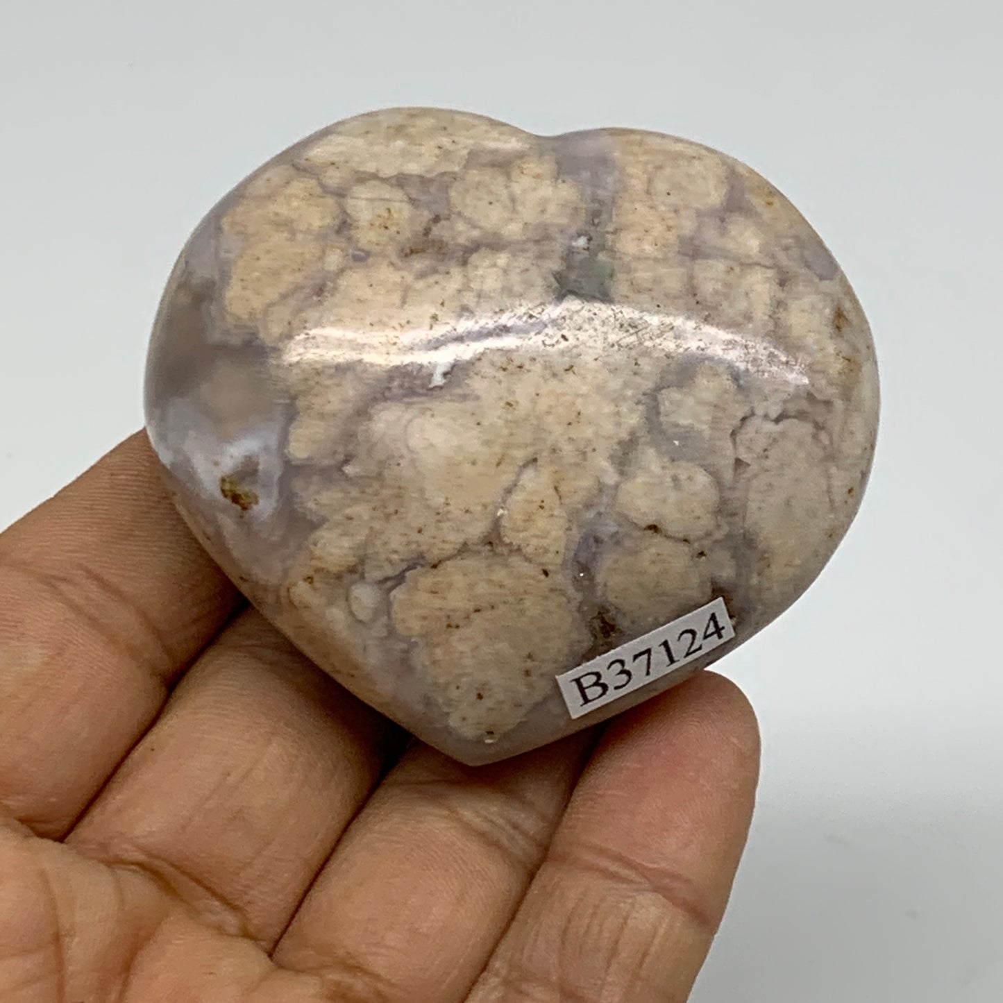 0.26 lbs, 2.1"x2.3"x1.2", Cherry Blossom Flower Agate Heart Crystal,  B37124