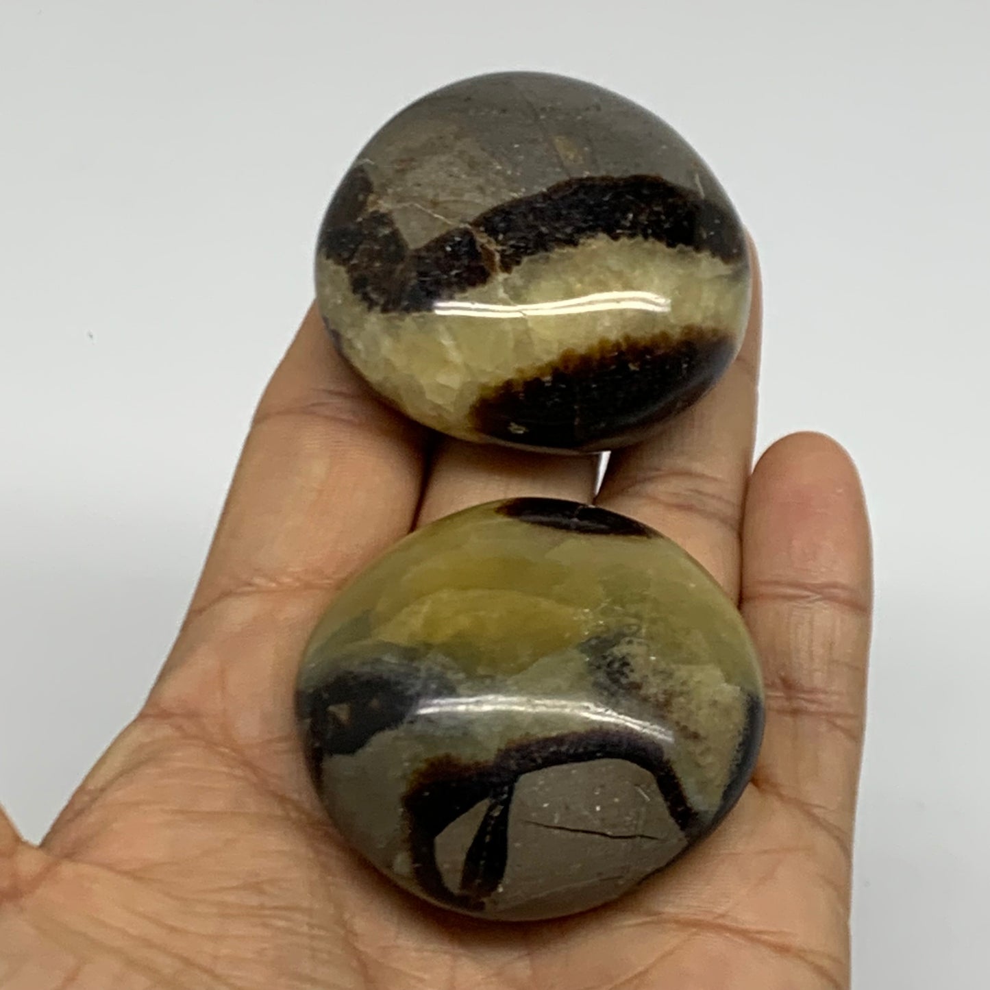 145g,1.9"-1.9", 2pcs, Septarian Nodule Palm-Stone Polished Crystal, B37960