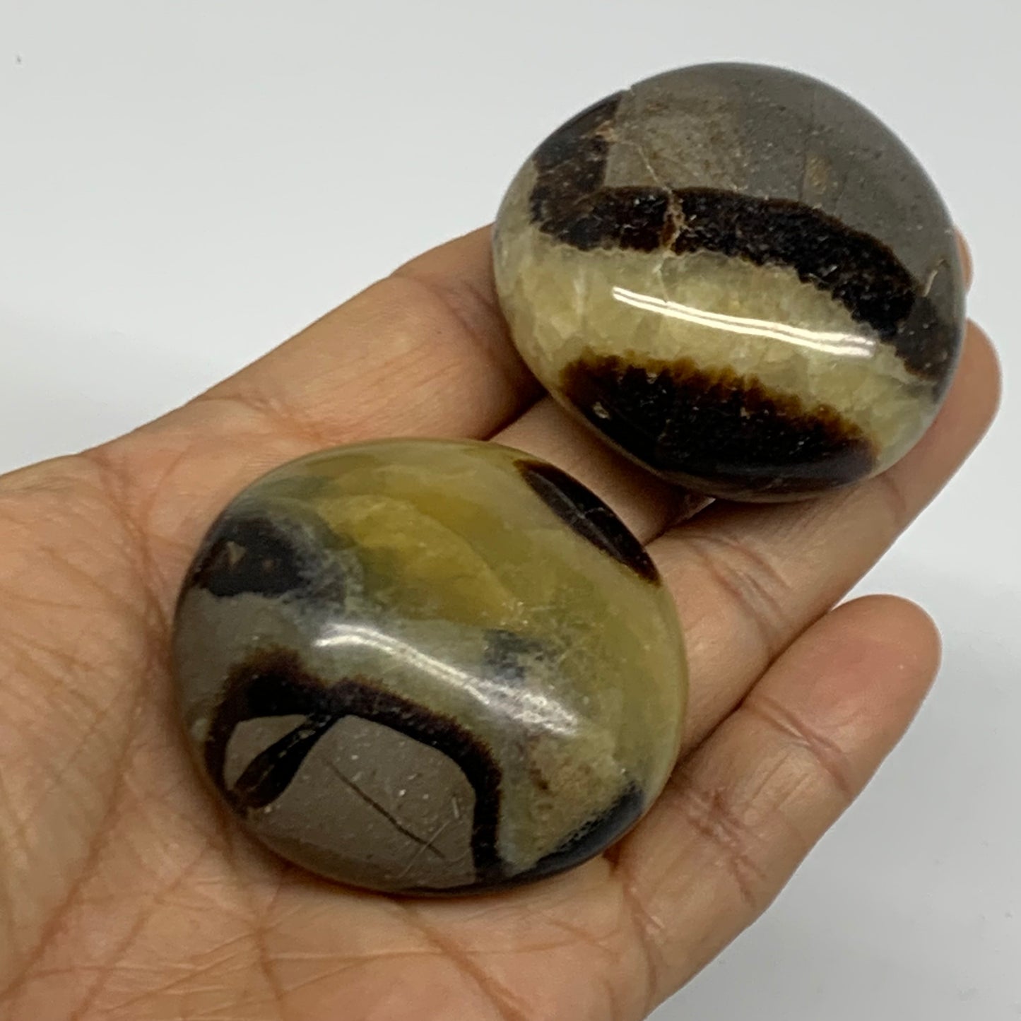 145g,1.9"-1.9", 2pcs, Septarian Nodule Palm-Stone Polished Crystal, B37960